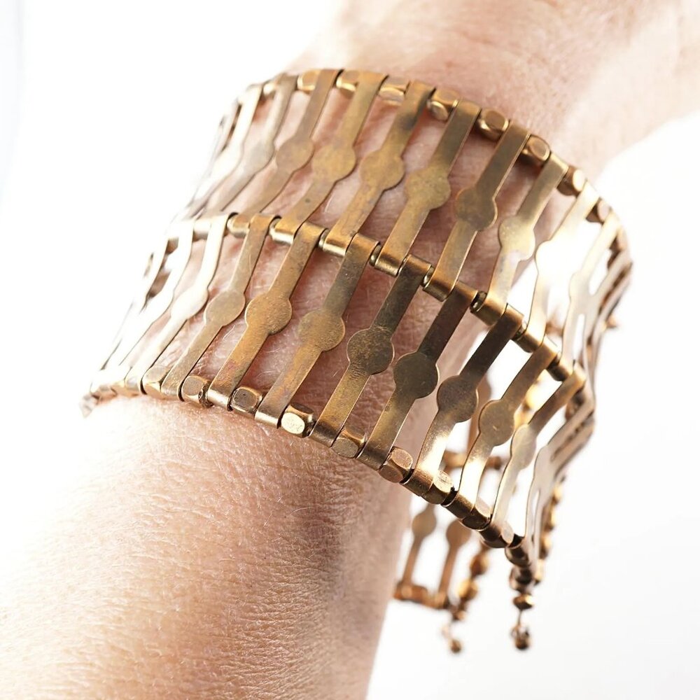 Solid Brass Wide Cuff Boho Style Hippie Bracelet - 2 1/2" dia x 2" w